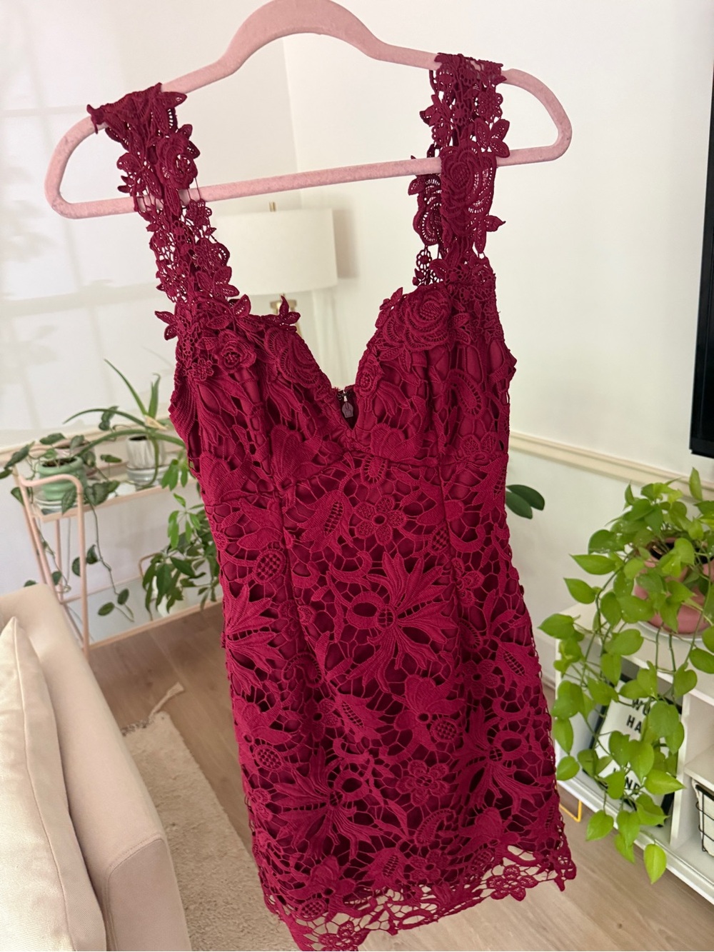 Lulus Uno Dos Lace Burgundy Homecoming Mini Dress Size S